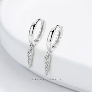 Minimalist Spike Dangle Drop Hoop Earrings for Women |  Geometric Hypoallergenic Fashion Personalized Earring | Sterling Silver Charms Hoops