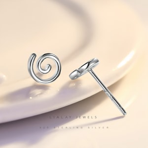 Sterling Silver Tiny Circle Stud Earrings, Open Circle Earrings, Spiral Circle Earrings, Tiny Small Earrings