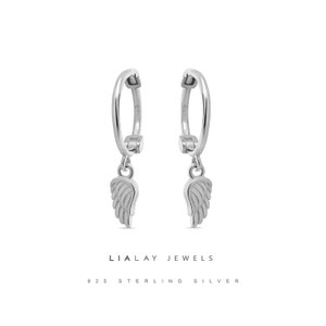 Gold Angel Wing Earrings, Silver Wing Earrings, Angels wings earrings, earring angel cherub, Round earrings with angels wings pendant