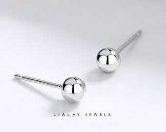 Sterling Zilveren Ball Stud Oorbellen | Wit vergulde ronde bal stud oorbellen | Sterling Zilveren Bal Studs | Eenvoudige hypoallergene sieraden