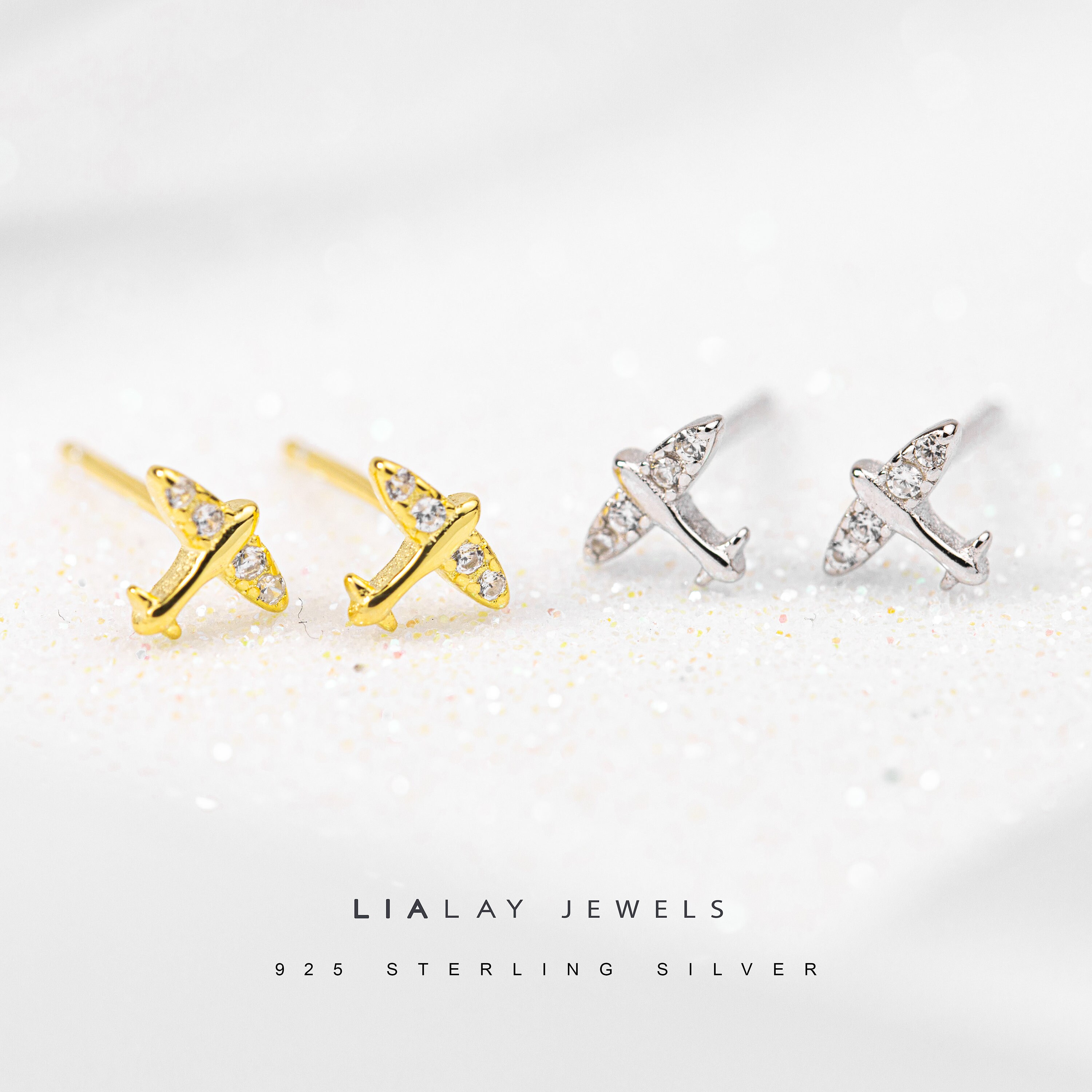 Tiny airplane Earrings| Plane Studs| Gold Studs| Crystal earrings| Jet earrings| Gold plane| Sterling Silver| Cutest