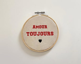 Cadre de broderie, broderie d’amour, cerceau en bois, cadeau, décoration, bois, coton, cadeau, amour amour, pour toujours