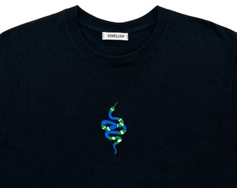 T-shirt brodé Unisexe, T-shirt brodé serpent, broderies, T-shirt unisexe