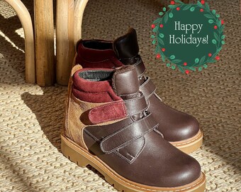 Brown winter boots made of leather and nubuck on wool felt, stylish,  comfortable, and perfect for any winter activities