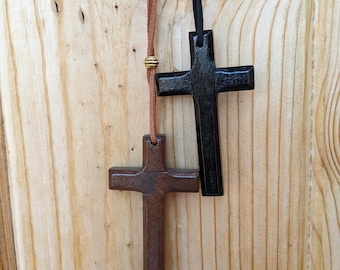Cross Necklace - Wood and Leather