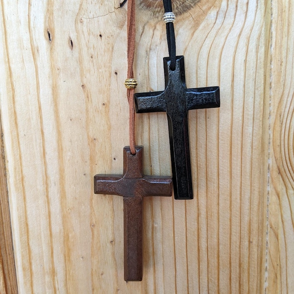 Cross Necklace - Wood and Leather