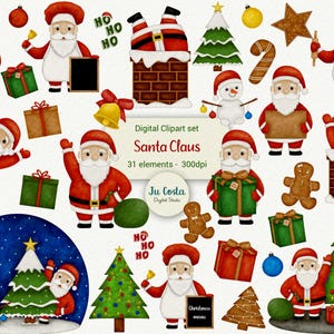 Santa Claus Watercolor Clipart. Christmas PNG Illustrations. Instant download. Commercial use.