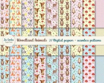 Woodland Animals Digital Paper: Seamless Forest Patterns (Instant Download)