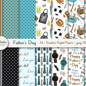 Papel digital para o Dia dos Pais. Papel digital para homens. Papel para scrapbooking. Padrão sem emendas. Papel digital para impressão. Uso comercial.