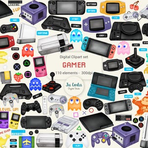 Clipart joueur. Jeux vidéo et thèmes de jeux à télécharger instantanément. 110 éléments PNG. Usage personnel et commercial.