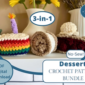 Pattern Bundle - Crochet Desserts | Digital Download PDF | Slice of Pie | Piece of Cake | Ice Cream Sandwich | No Sew Crochet Pattern