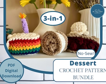 Crochet Dessert Pattern Bundle: Pie, Cake, Ice Cream Sandwich (Digital Download)