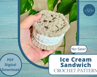 Ice Cream Sandwich Crochet Pattern: No-Sew Dessert Amigurumi (PDF Pattern)