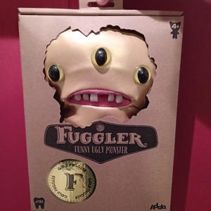 Fuggler Gold Edition, leather style feel, three eyed plush monster, Halloween decor, monster plushie