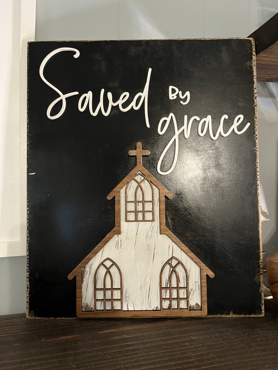 Rustic Church Sign Handcrafted Wooden Country Church Sign: 'saved by Grace' Rustic ...