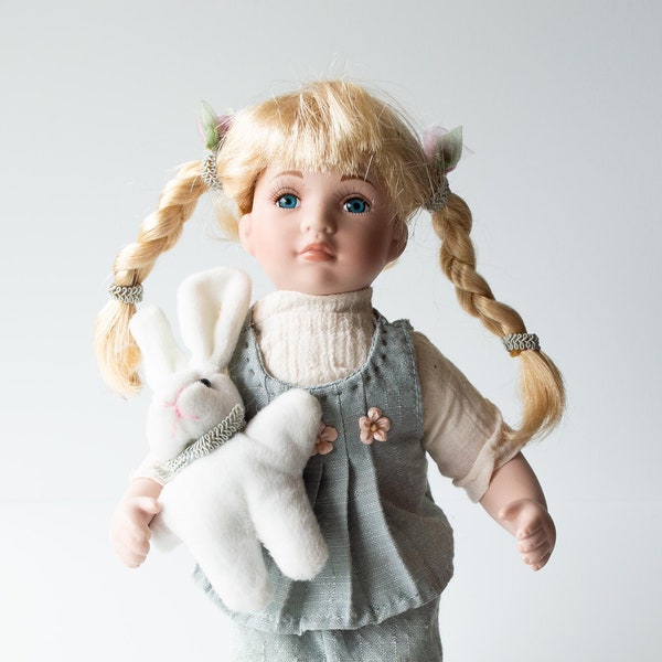 Duck House Heirloom Dolls "Girl with Rabbit"