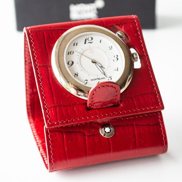 NIB Mont Blanc Travel Quartz Alarm Clock #9678 In Leather Folding Case