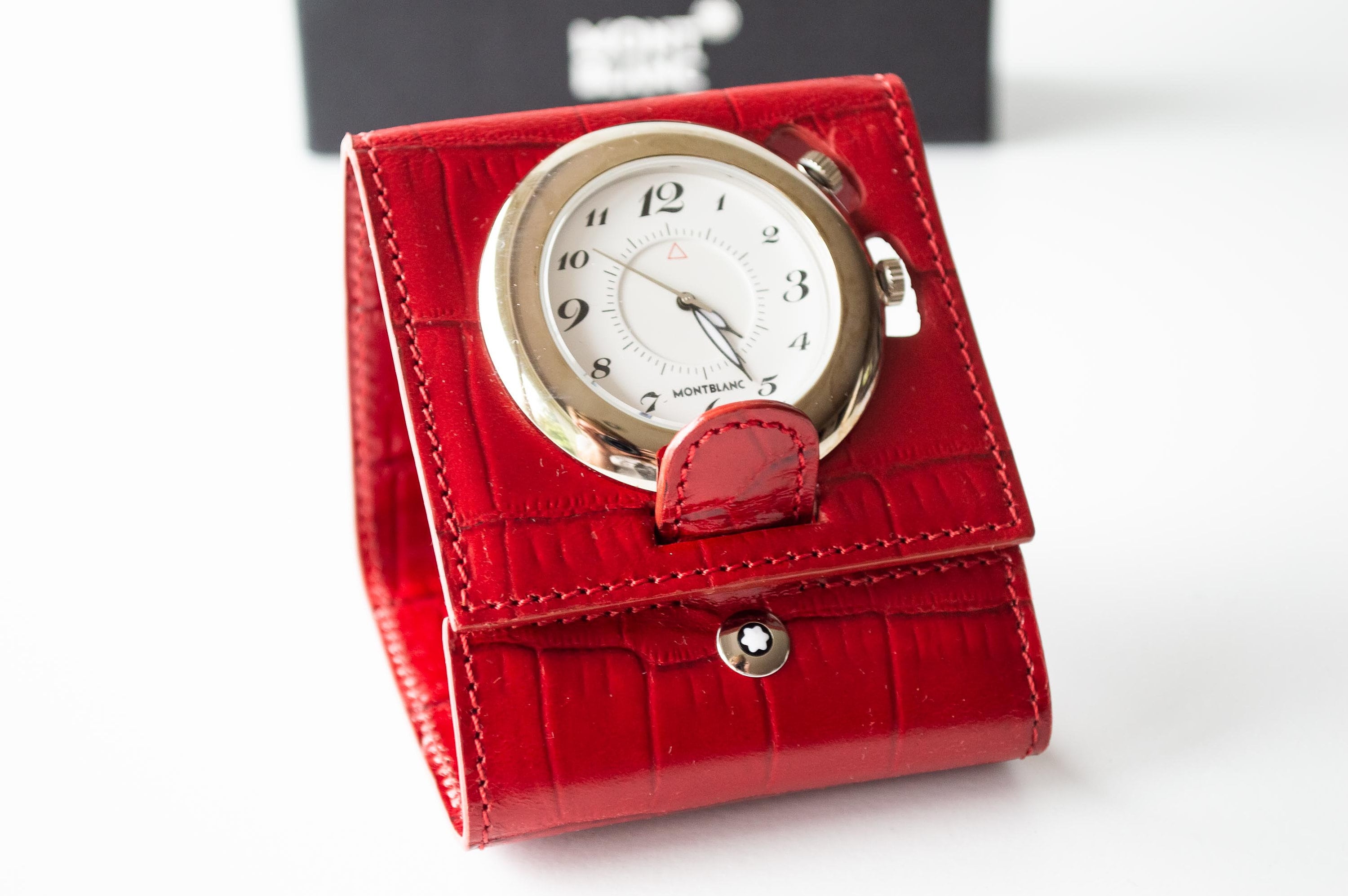 NIB Mont Blanc Travel Quartz Alarm Clock #9678 in Leather Folding