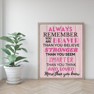 Always Remember | Braver Stronger Smarter | You are Stronger Than You Think | Winnie The Pooh Quote Print | A. A. Milne Wall Art