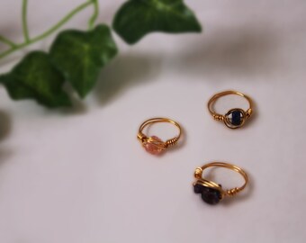 3 Pack Real Crystal Wire Wrapped Rings