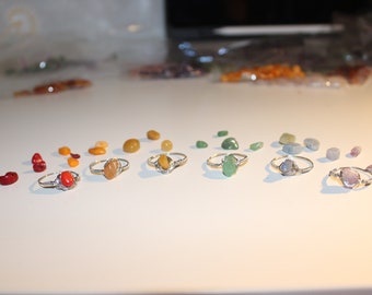 6 Pack Rainbow Real Crystal Rings