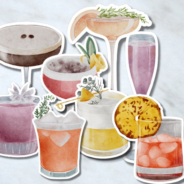 Cocktail Sticker, Bar Sign Sticker, Bar Menu, Mojito Sticker, Margarita Sticker, Mai Tai Sticker, Summer Drink Sticker, Watercolor Sticker