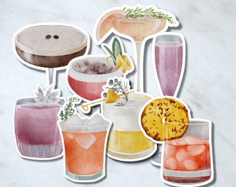 Cocktail Sticker, Bar Sign Sticker, Bar Menu, Mojito Sticker, Margarita Sticker, Mai Tai Sticker, Summer Drink Sticker, Watercolor Sticker