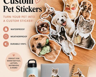 Custom Pet Stickers from Photo, Personalized Dog Sticker, Custom Cat Sticker, Pet Face Decal, Waterproof Vinyl Pet Sticker, Pet Lover Gift