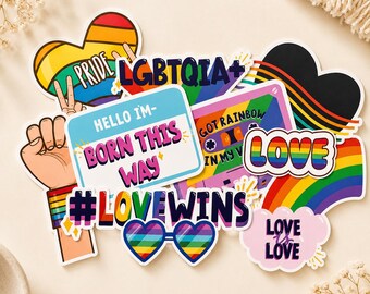 Pride Month Sticker Pack, LGBTQIA+ Ally, Rainbow Heart, Born This Way