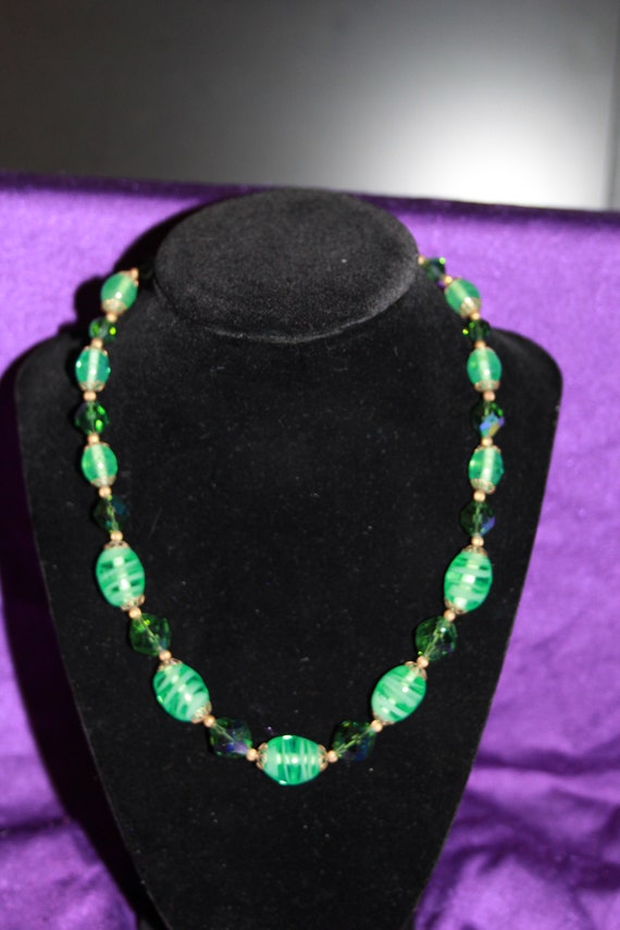 Glass Green \Bead and swarovski Bead Necklace