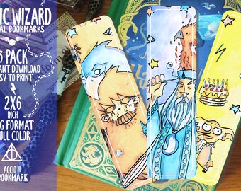 Digitale wizard-bladwijzerset | Set van 3 bladwijzers met magisch thema | Wizard School afdrukbare bladwijzers | Bladwijzerset direct downloaden