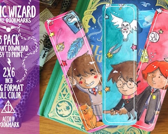 Juego de 3 marcadores mágicos imprimibles / Marcadores con temática de magos de descarga instantánea / Regalo perfecto para fanáticos de la fantasía y amantes de los libros