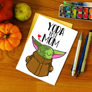 Biglietto di auguri per la festa della mamma mandaloriano GROGU "The Child" stampabile - Biglietto Yoda Best Mom PDF download immediato - GRANDE biglietto 7x5 pollici