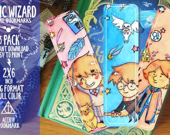 Zauberer Lesezeichen 3er Set | Sofortiger Download von zauberhaften Lesezeichen | Perfektes Geschenk für Fantasy Liebhaber und Leseratten