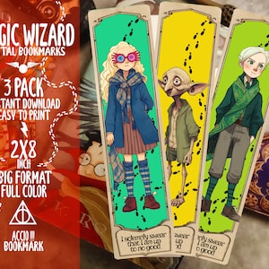 Printable Bookmarks Set | Set of 3 | Magic Wizard Bookmarks | Magic School Bookmarks | Digital Bookmarks Set | Instant Download