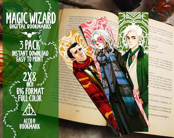 Marcapáginas imprimibles / Juego de 3 / Marcapáginas de mago mágico / Marcapáginas de escuela de magia / Marcapáginas digitales / Descarga instantánea