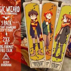 Printable Bookmarks Set | Set of 3 | Magic Wizard Bookmarks | Magic School  Bookmarks | Digital Bookmarks Set | Instant Download