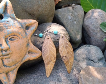 1 Boho-Indie Leaf Earrings, Handmade Jewelry, Perfect Gift, Rustic, Tropical,Artisan, Craft,  Natural Beautiful Indie Look !