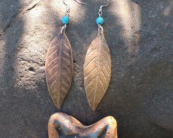 1 Boho-Rustic Leaf Earrings, Handmade, Tropical, Indie, Natural Style, Craft, Perfect Gift, Artisan, Craft, Love it !