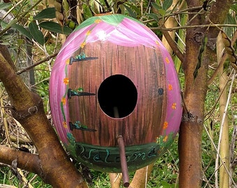 1 Birdhouse Gourd/Hobbit House Design, Handmade, Craft Decoration, This Beautiful Hand Painted Gourd is going to Bring Life to your Garden !