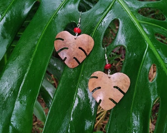 1 Tropical Monstera Leaf Earrings, Tropical Beautiful Design, Handcraft, Boho & Indie, Perfect Gift, Make Yourself Look Natural !