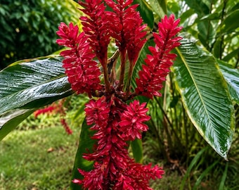 3 Live Red Tahitian Ginger Plants, Alpinia purpurata, Hawaiian Ginger, Tropical Landscape, Caribbean Grown