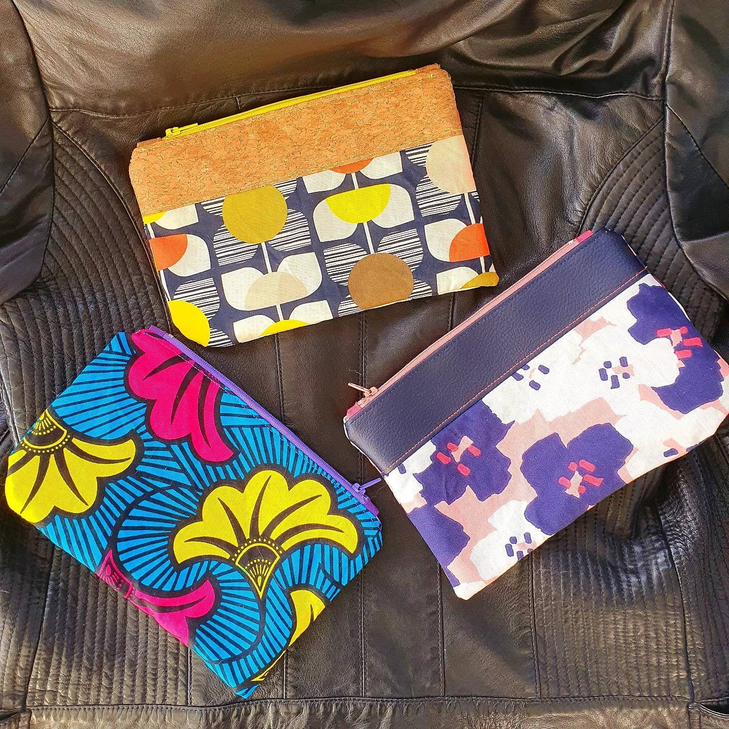 Trousse Plate Tissu Coloré. Bords Arrondis et Carré. Zip Couleurs 15cm.large Choix Personnalisation.