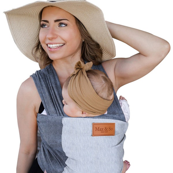 Baby wrap carrier- for newborn and infant-made of cotton and vegan leather- ultra sof- breathable- ergonomic-with pocket