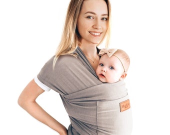 Baby wrap carrier with front pocket ( Black&Gray)