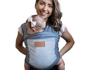 Baby wrap carrier- for newborn and infant-made of cotton and vegan leather- ultra sof- breathable- ergonomic-with pocket