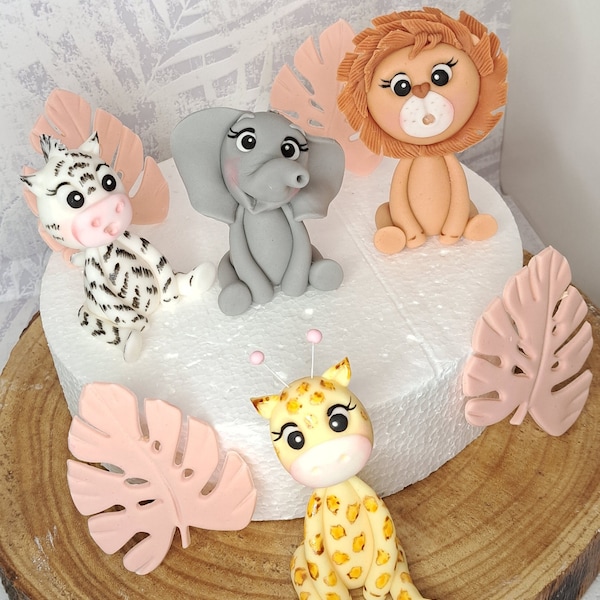 Dschungel-Tiere, Löwe, Giraffe, Zebra, Elefant Torten Topper Tierfiguren Fondantfiguren