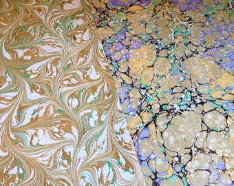 2x Handmarbled Papers Set “Elegant Harmony” 2 Sheets of 35x50 cm/ 14”x20”