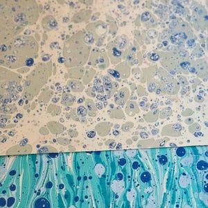 Set of 2 Hand Marbled Papers, “Turquoise Blue Duo”, 2x 35 50 cm/ 2x 14”20”