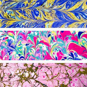 Set of 3 Hand Marbled Papers, Varnished, 3 times 35x50 cm (3x14”20”)